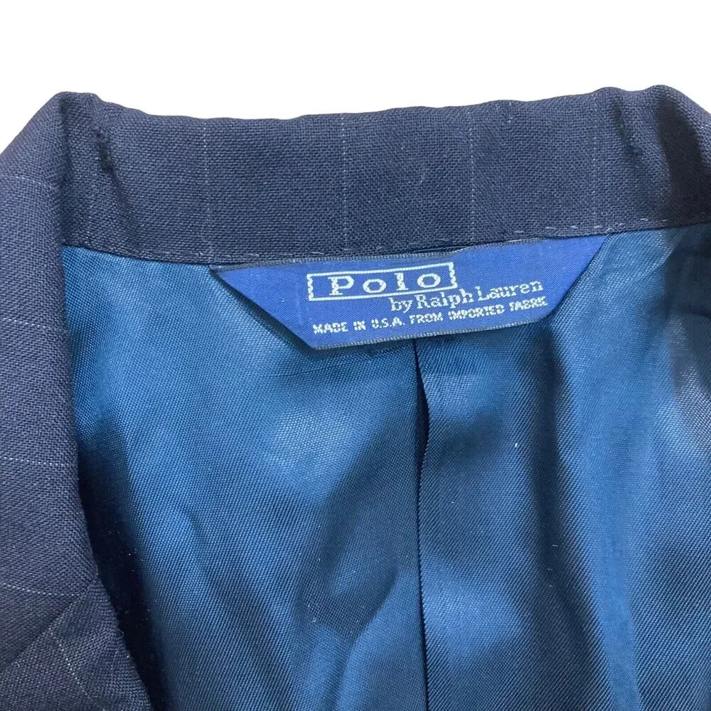 Polo Ralph Lauren Men’s Sz 42 Navy Blue Stripe Jacket Blazer 100% Wool